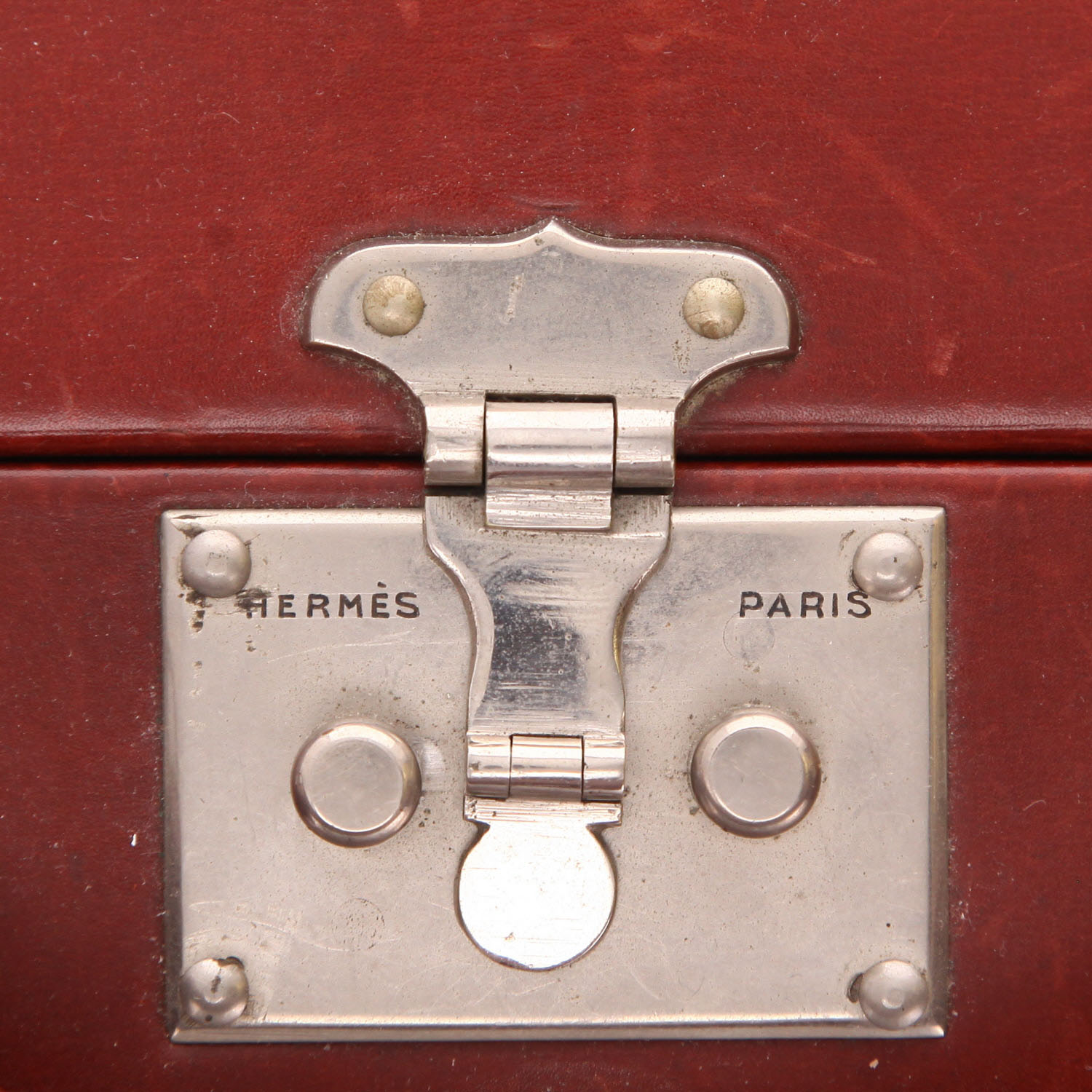 Hermès Vintage suitcase in burgundy box leather - Detail D2