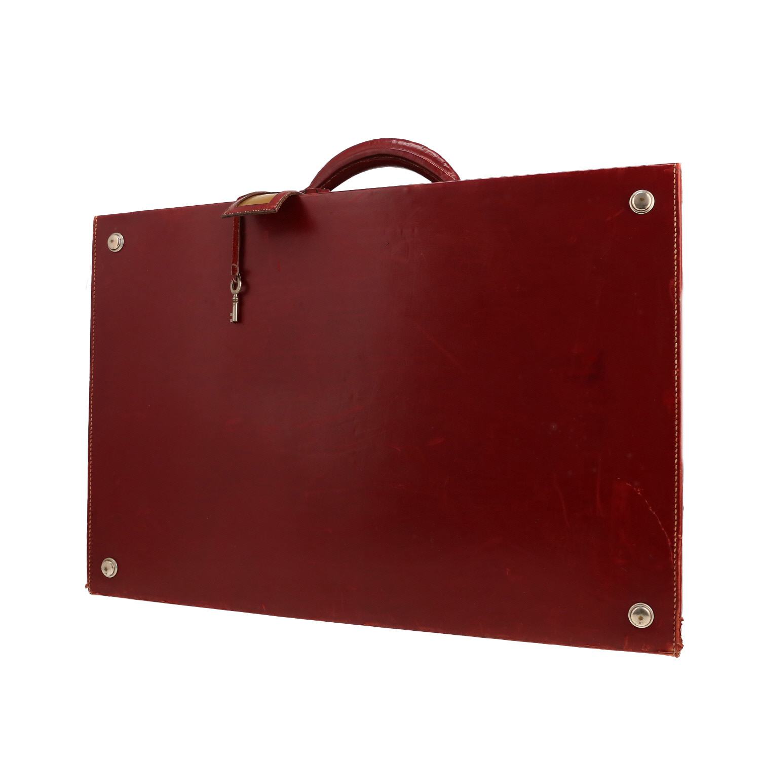 Hermès Vintage suitcase in burgundy box leather - Detail D7
