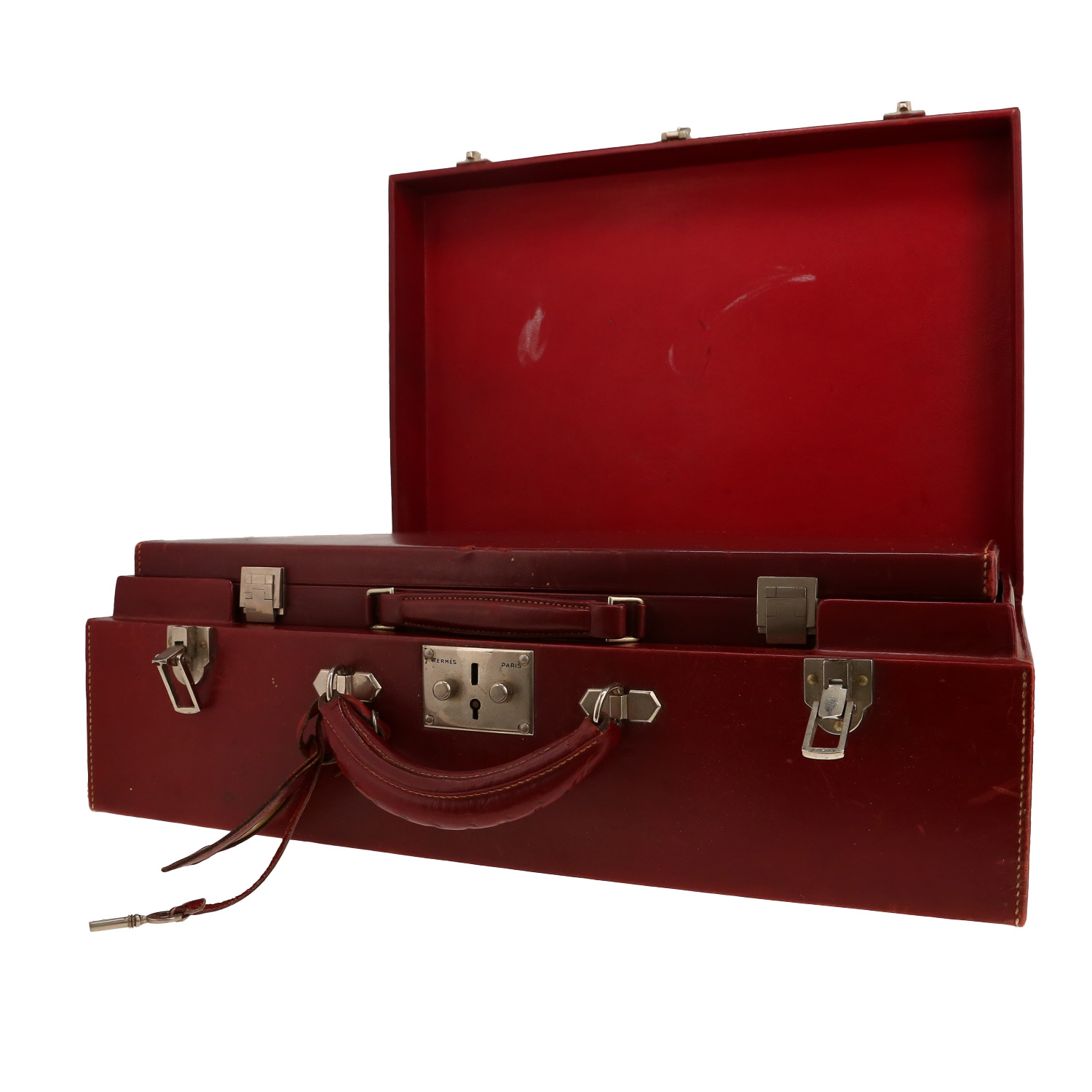 Hermès Vintage suitcase in burgundy box leather - Detail D8