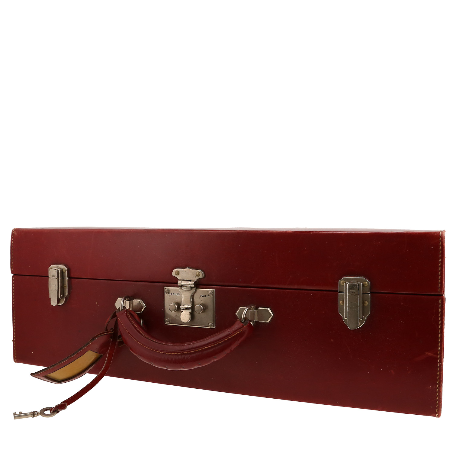 Hermès Vintage suitcase in burgundy box leather - Detail D9