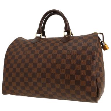 Sac à main Louis Vuitton  Speedy 35 en toile damier ébène et cuir marron