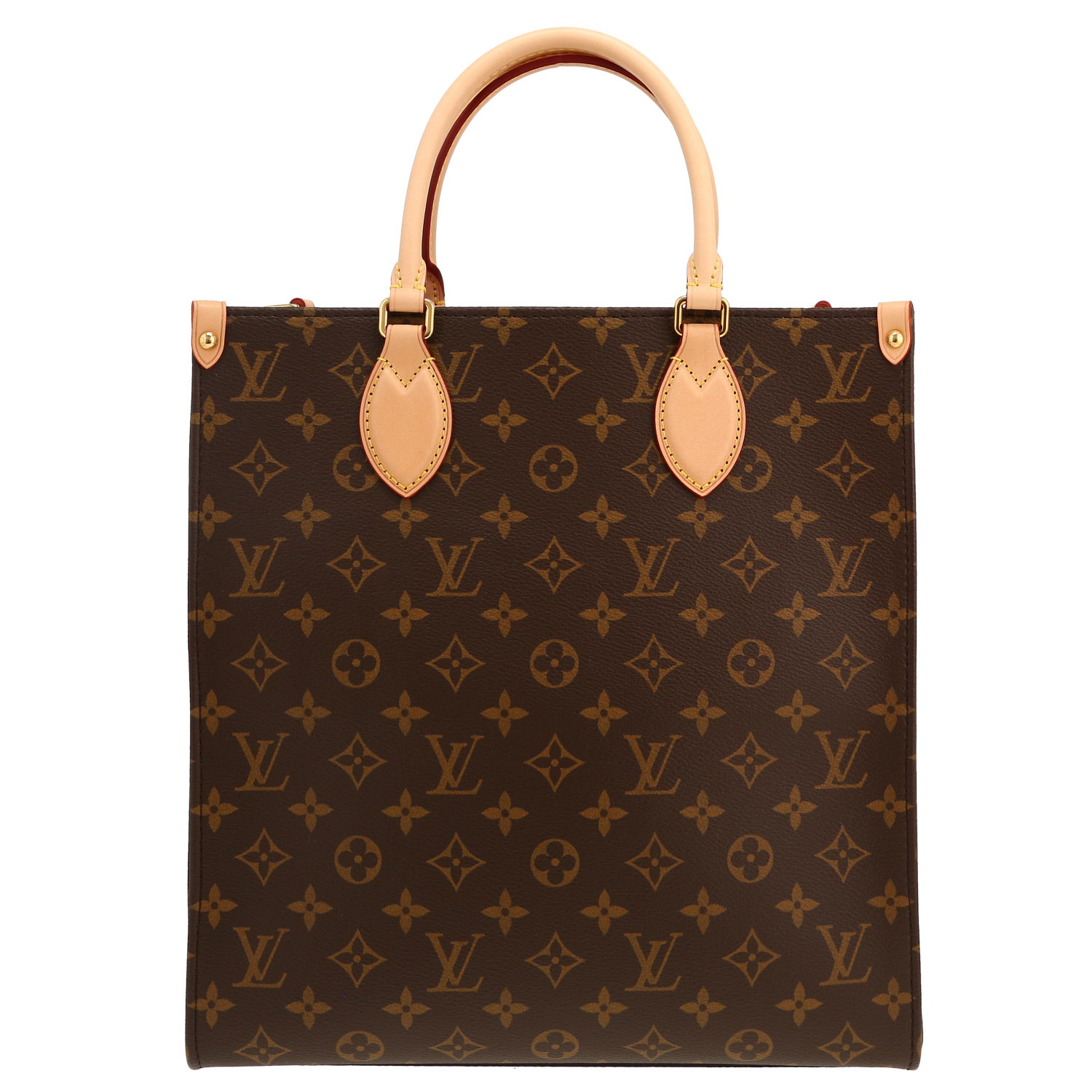Shopping bag Louis Vuitton  Sac Plat in tela monogram marrone e pelle naturale - Detail D4