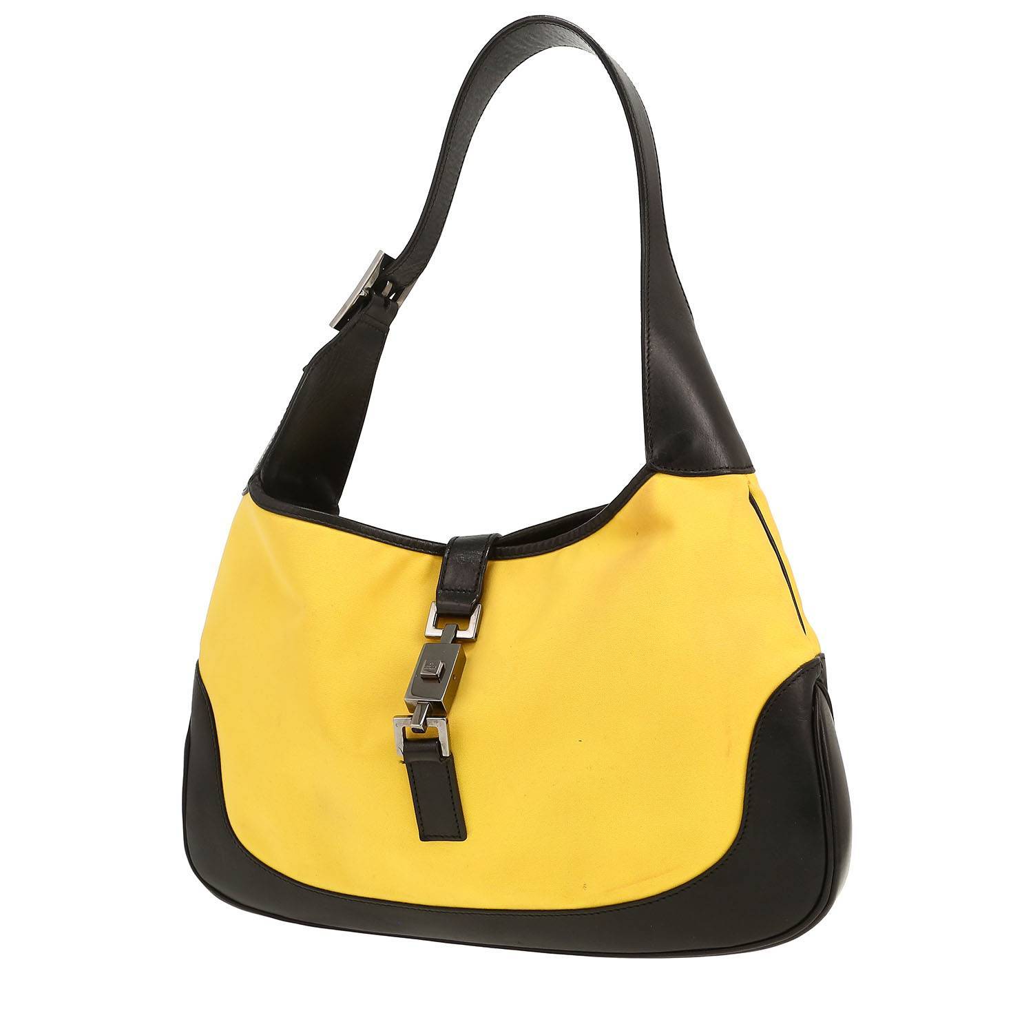 Borsa Gucci  Jackie vintage in tela gialla e pelle nera - 00pp
