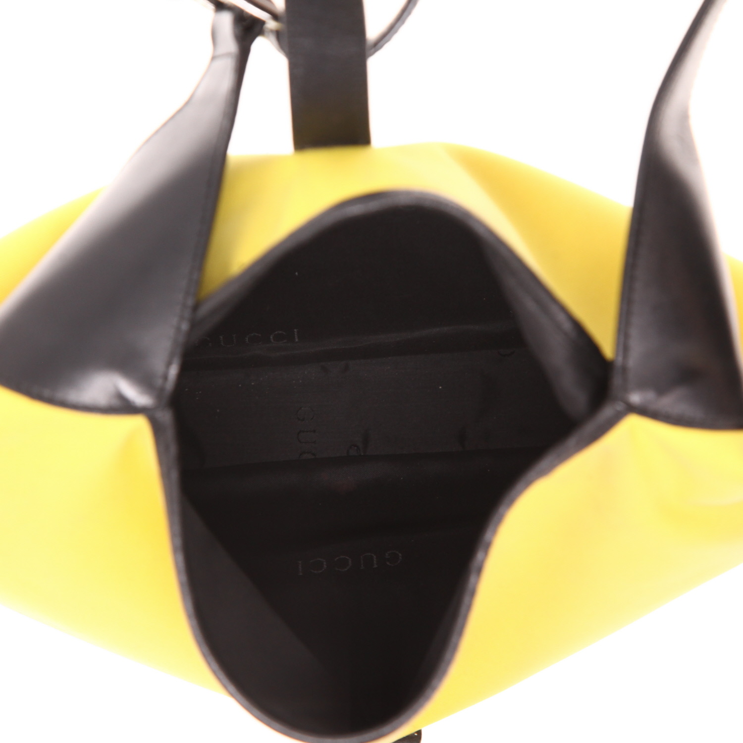 Sac à main Gucci Jackie vintage en toile jaune et cuir noir - Detail D3