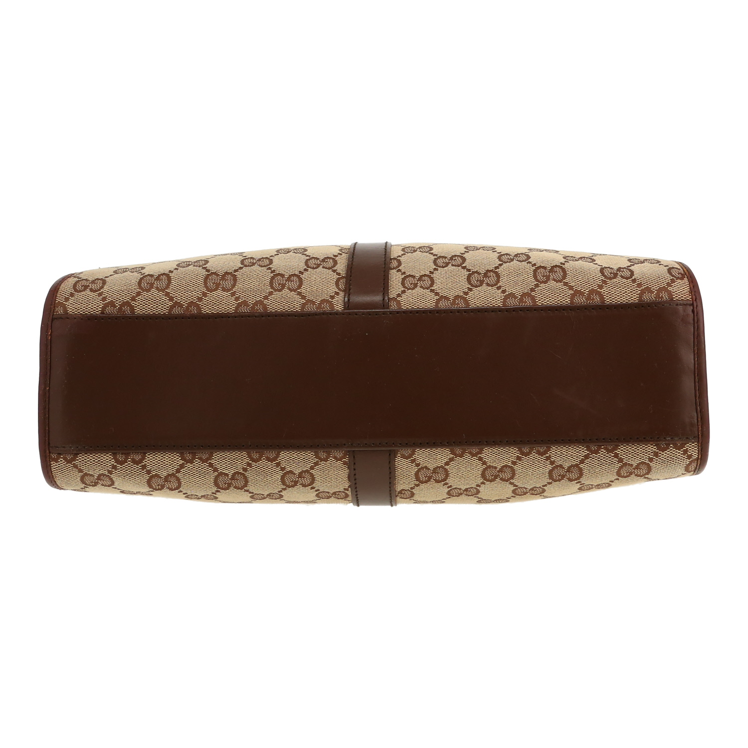 Gucci   handbag  in beige logo canvas  and brown leather - Detail D1