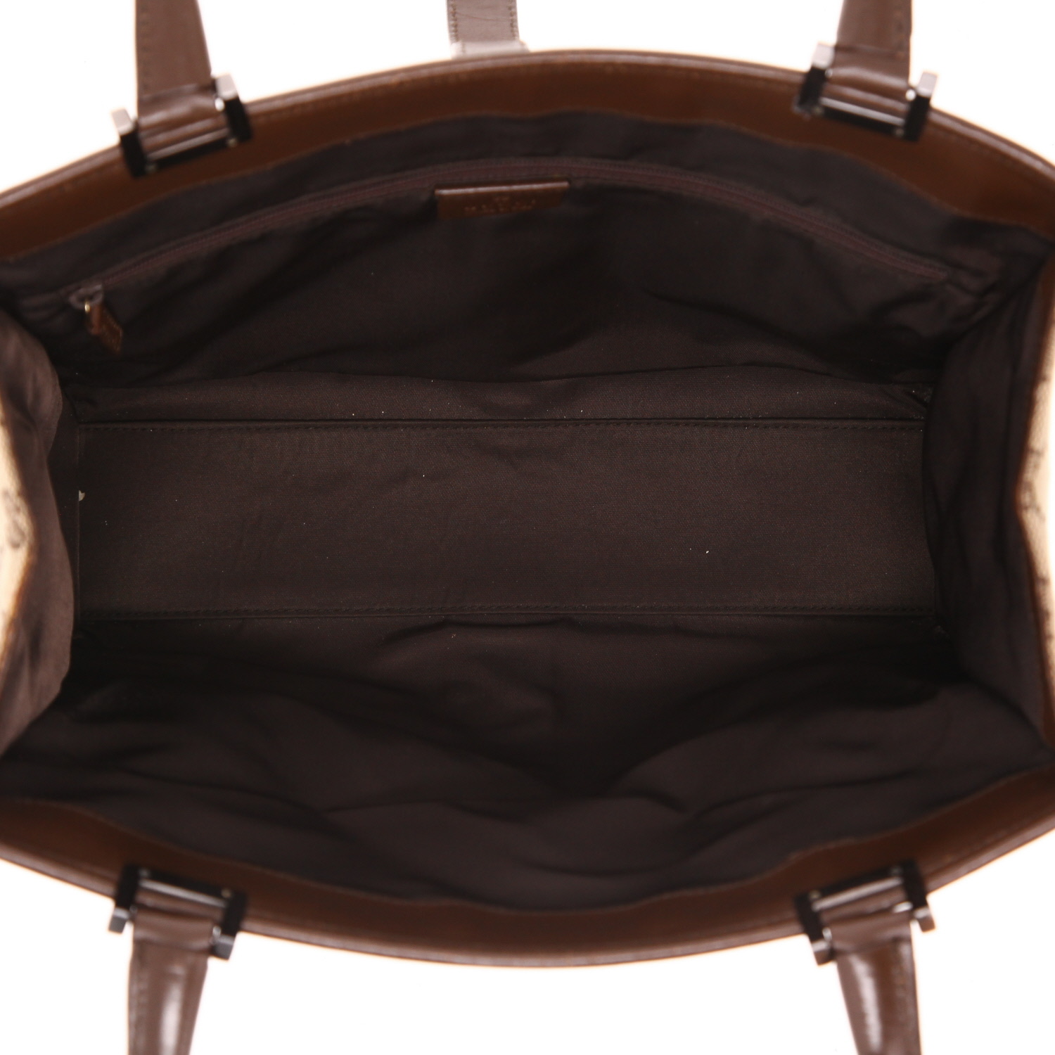 Gucci   handbag  in beige logo canvas  and brown leather - Detail D3