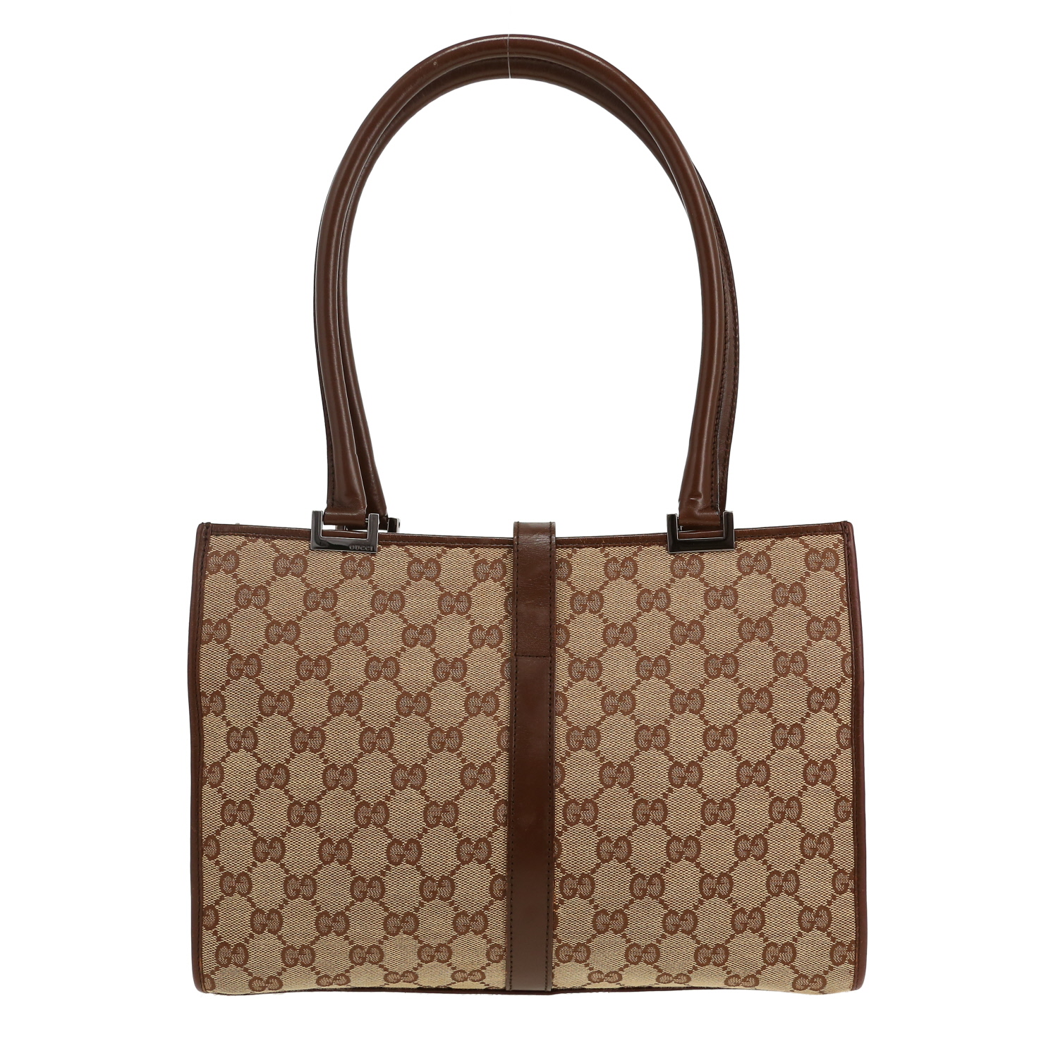 Borsa Gucci   in tela siglata beige e pelle marrone - Detail D4