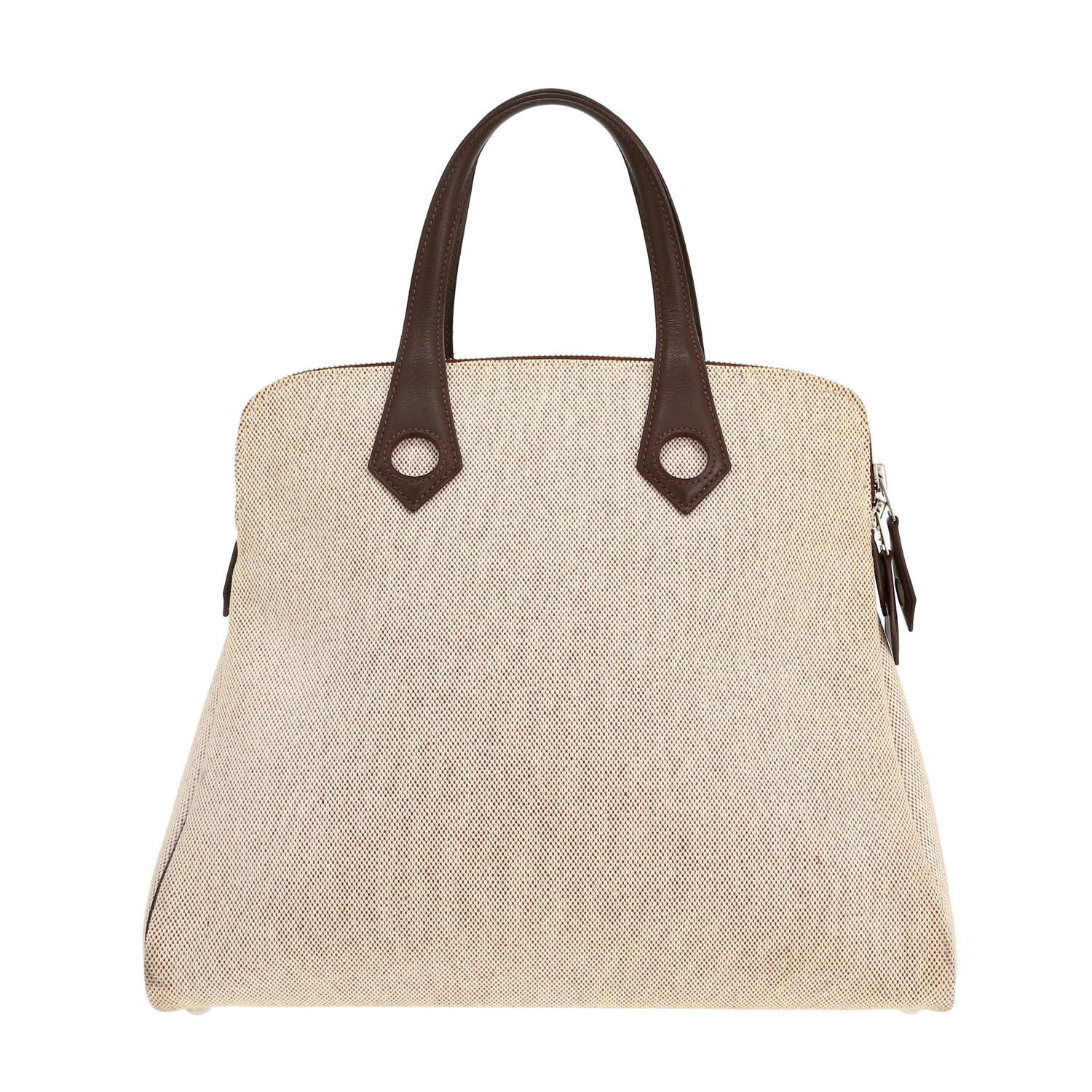 Sac à main Hermès  Heeboo en toile beige et cuir marron - Detail D4