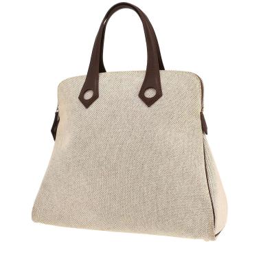 Bolso de mano Hermès  Heeboo en lona beige y cuero marrón