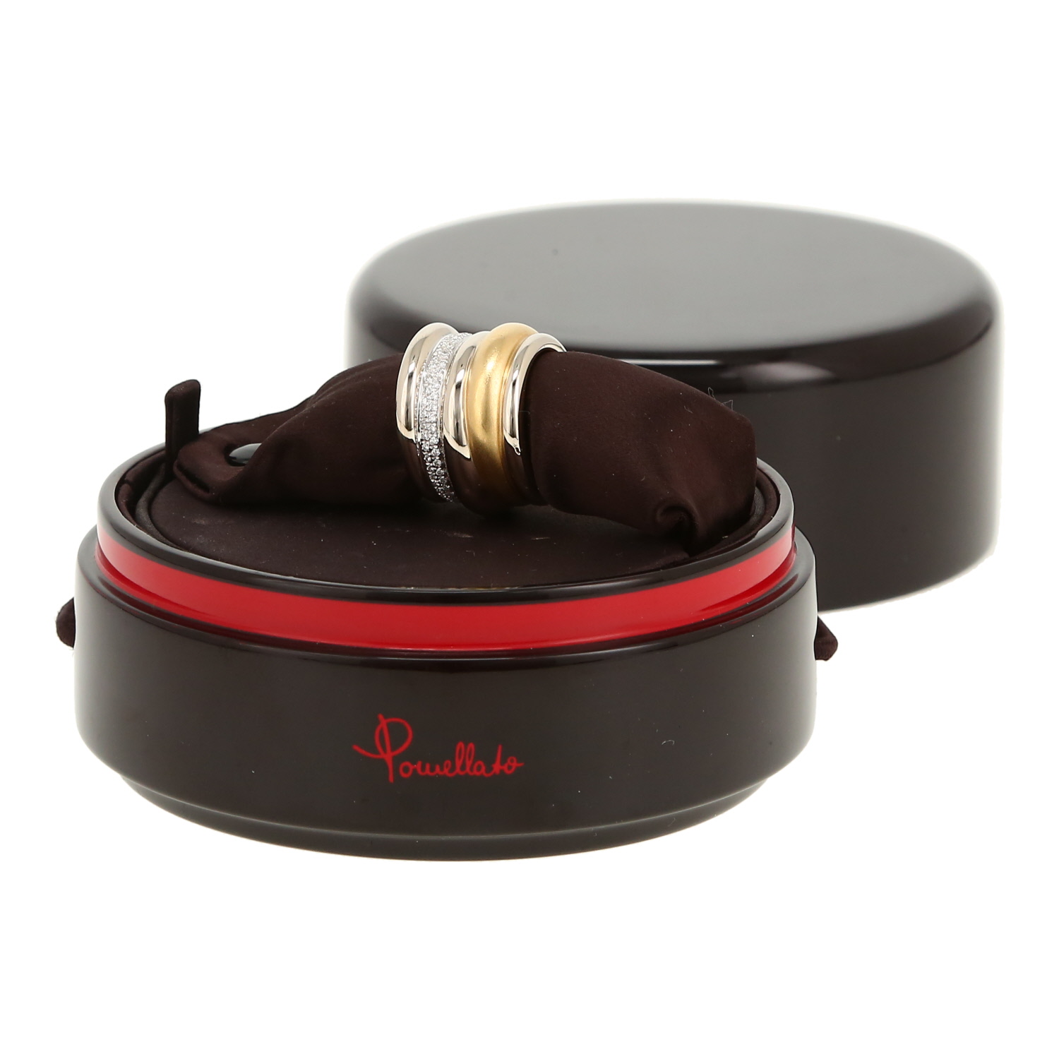 Bague Pomellato Tubolare grand modèle en or jaune, or blanc et diamants - Detail D2