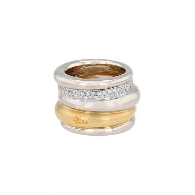 Pomellato Tubolare large model ring in yellow gold, white gold and diamonds