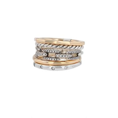 Anello mobile David Yurman Narrow in oro giallo, argento e diamanti