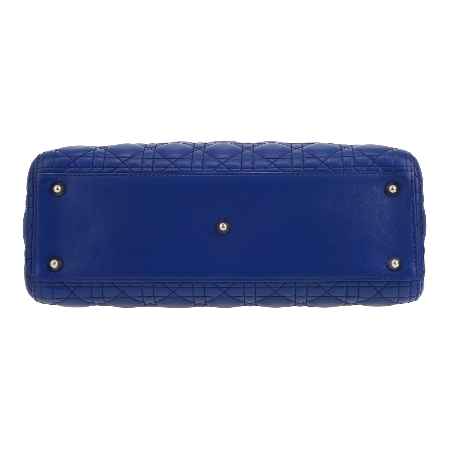 Sac à main Dior  Lady Dior grand modèle  en cuir cannage bleu - Detail D1