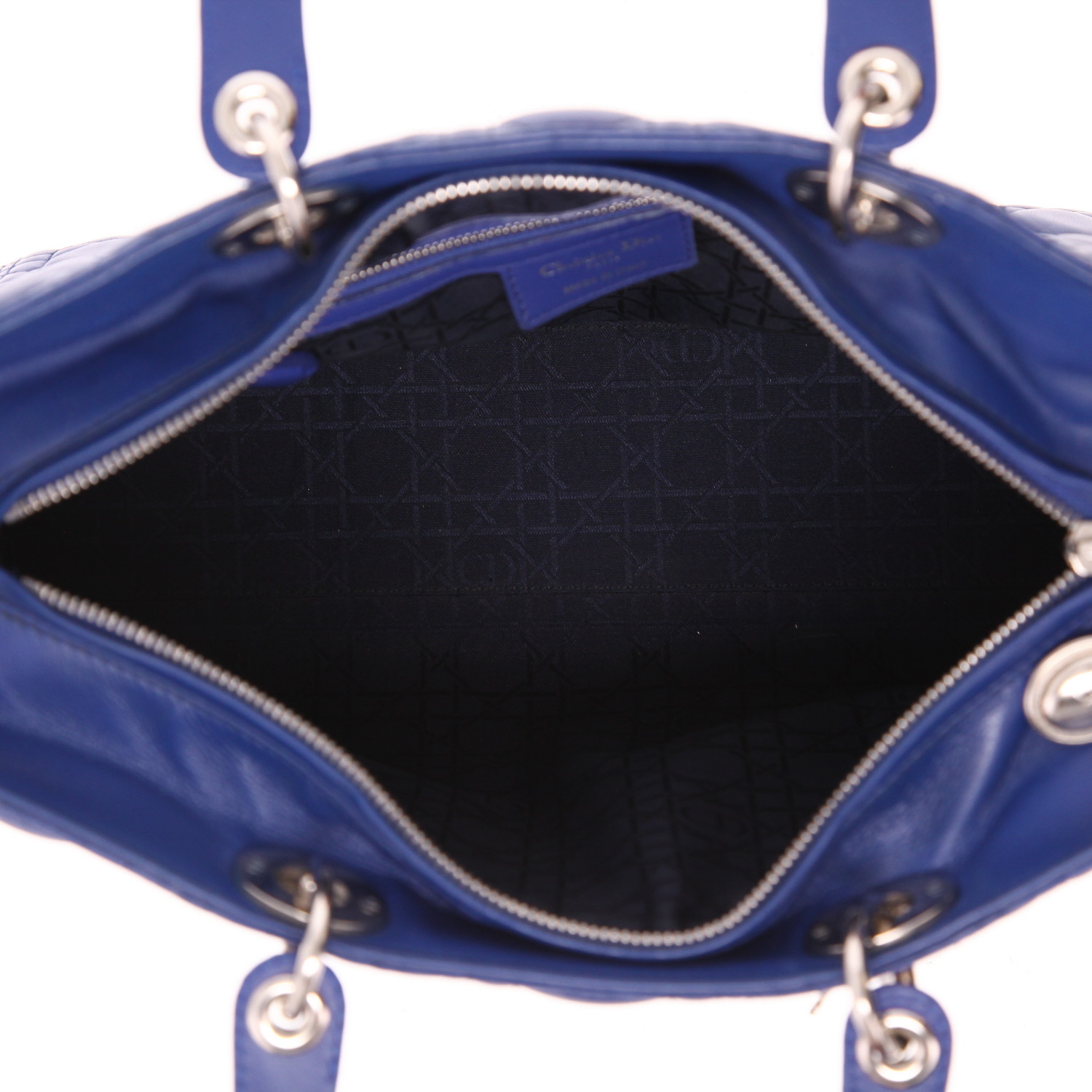 Sac à main Dior  Lady Dior grand modèle  en cuir cannage bleu - Detail D3