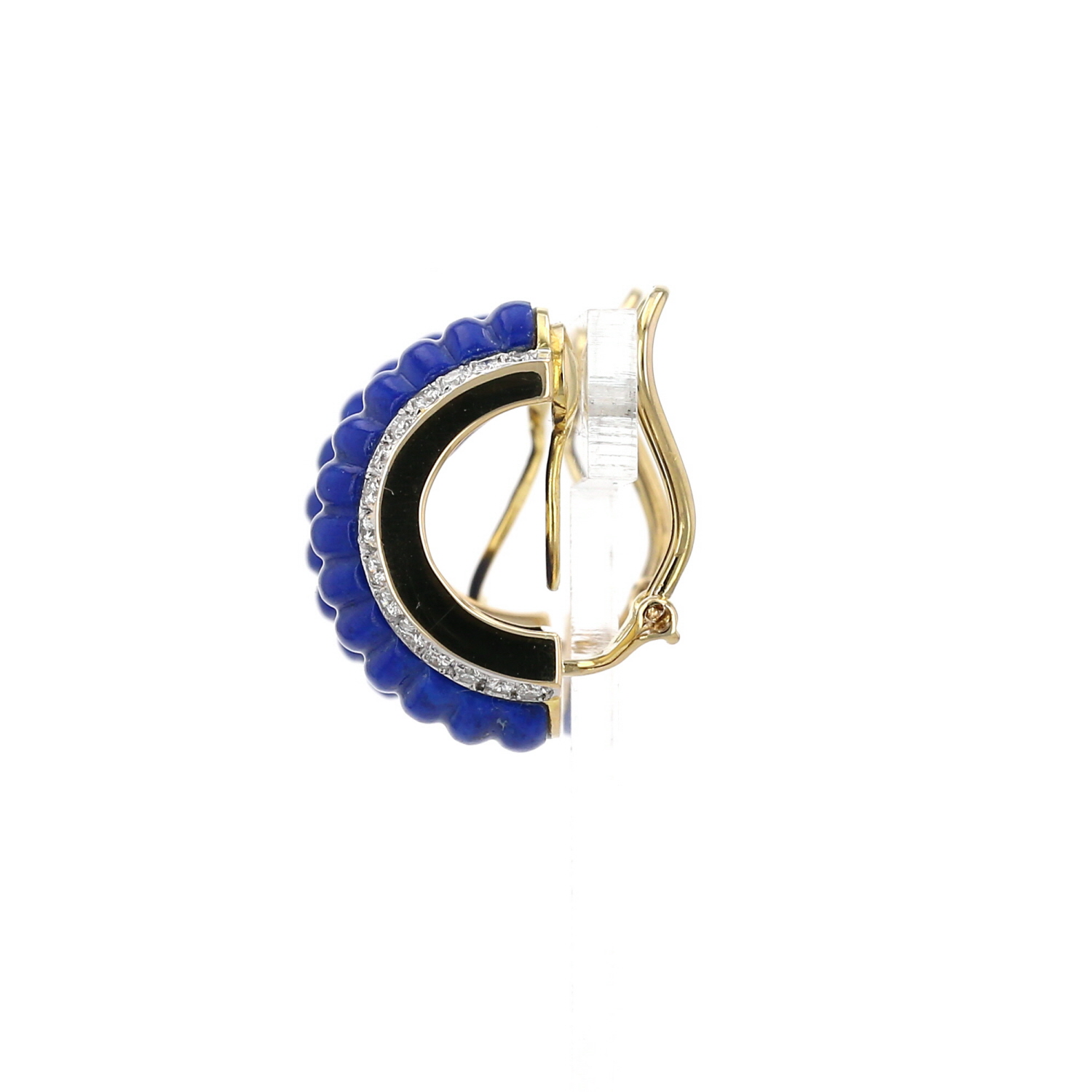 Paire de boucles d'oreilles Vintage  en or jaune, lapis-lazuli et diamants - Detail D2
