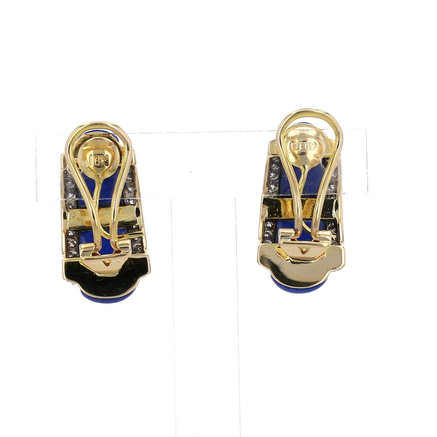 Paire de boucles d'oreilles Vintage  en or jaune, lapis-lazuli et diamants - Detail D3