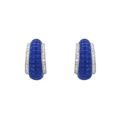 Vintage  earrings in yellow gold, lapis-lazuli and diamonds