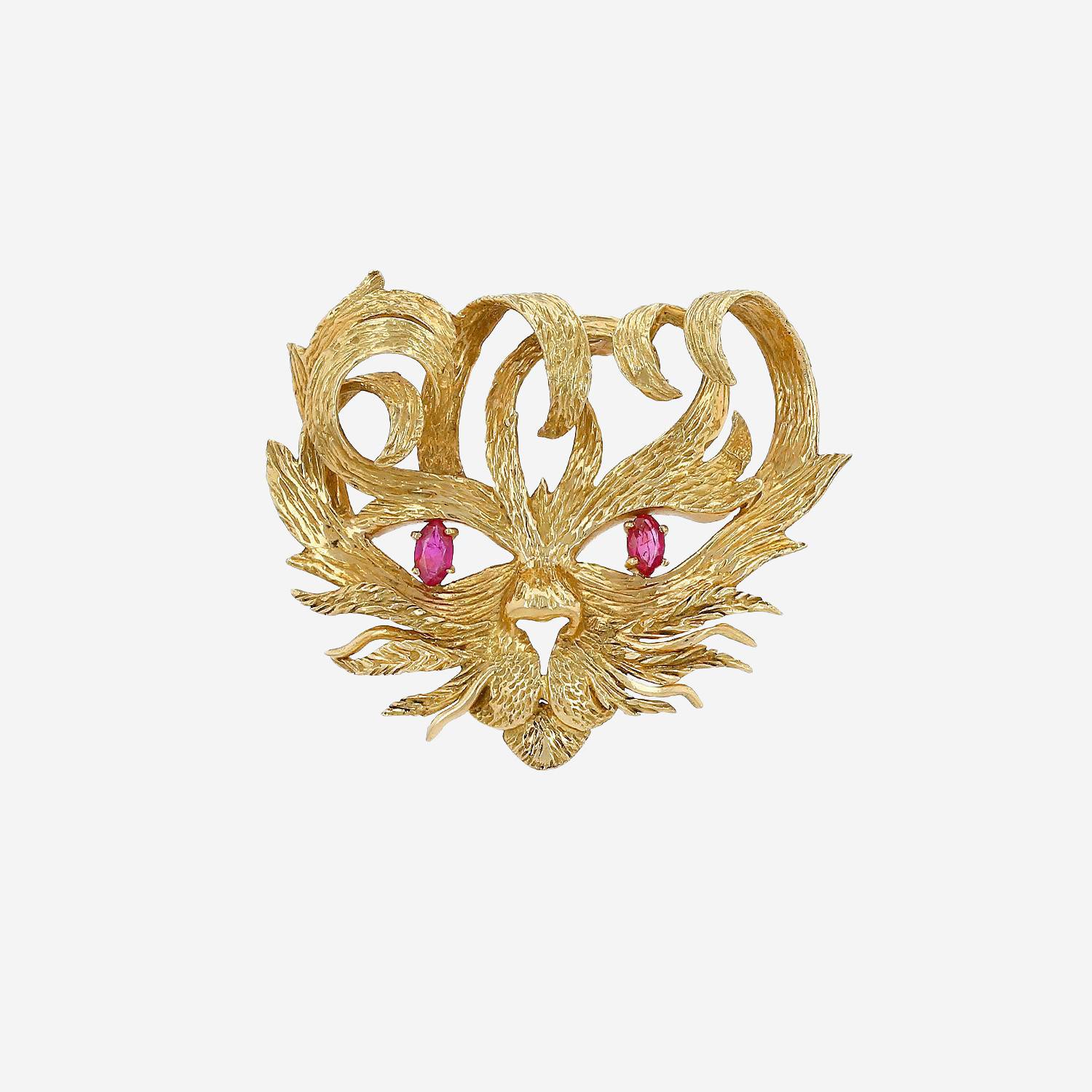 Broche années 1960 Hermès Mistigri en or jaune et saphirs