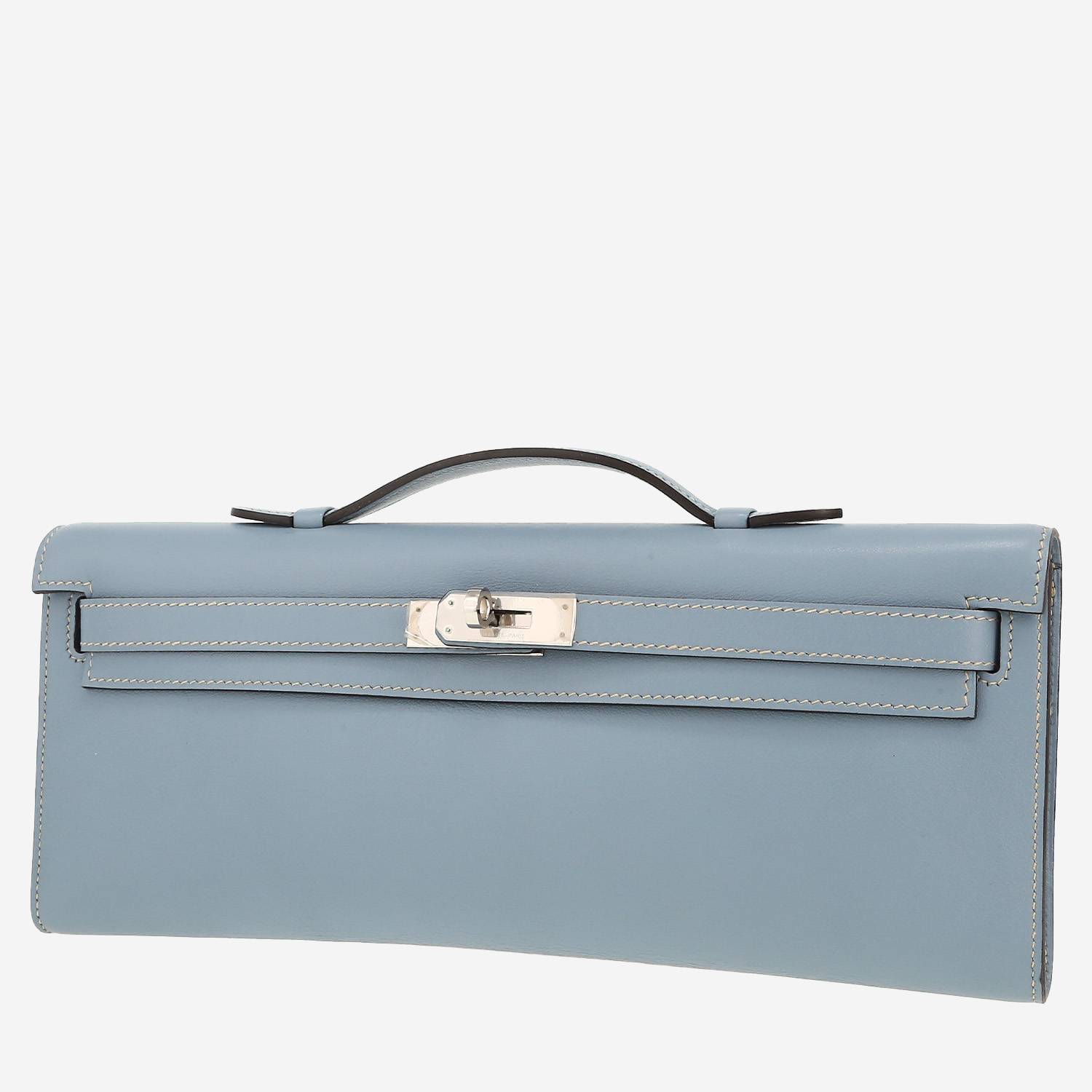 Pochette Hermès  Kelly Cut en cuir Swift Bleu Lin