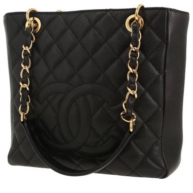 Bolso para llevar al hombro o en la mano Chanel  Shopping GST modelo pequeño  en cuero granulado acolchado negro