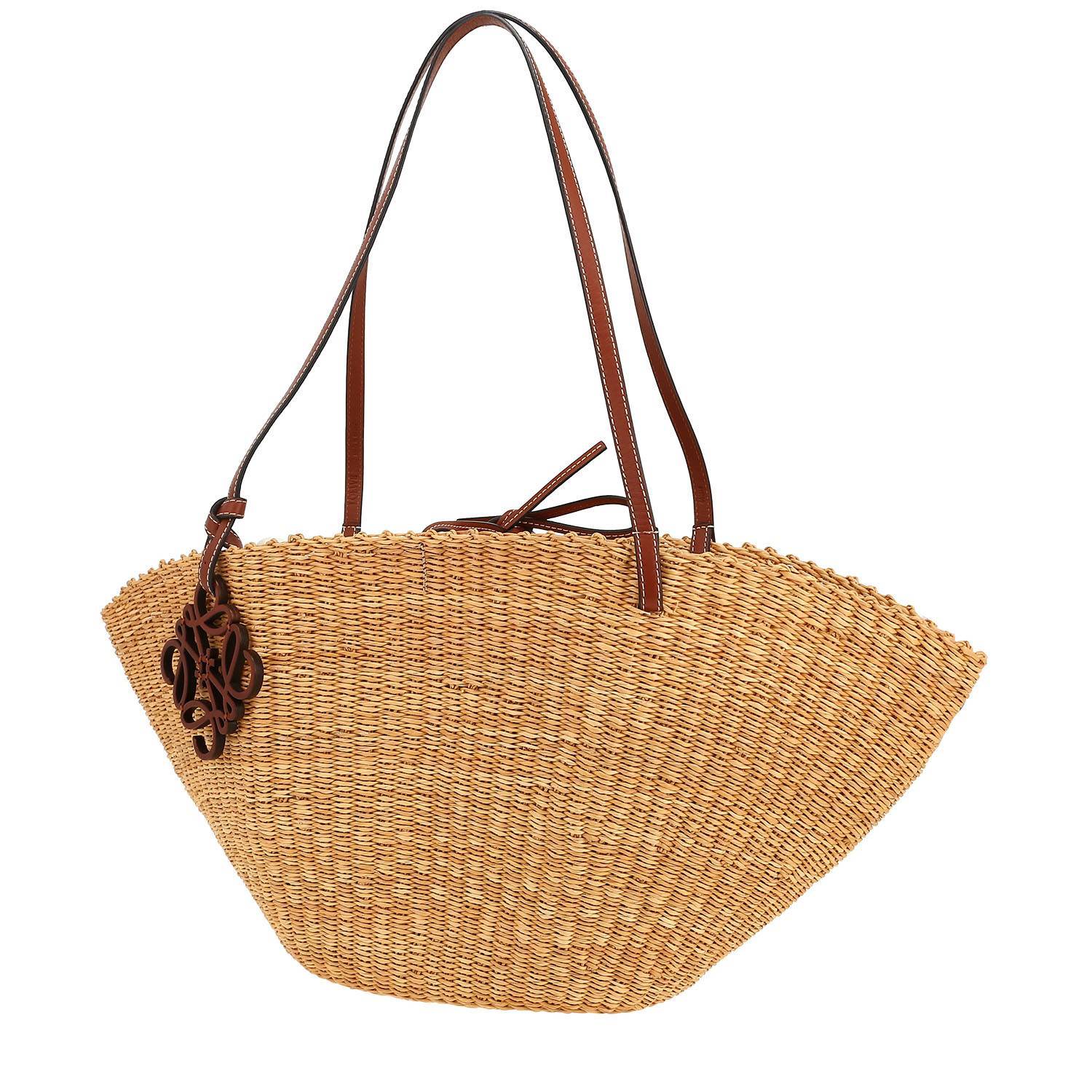 Loewe  Shell shopping bag  wicker  and brown leather