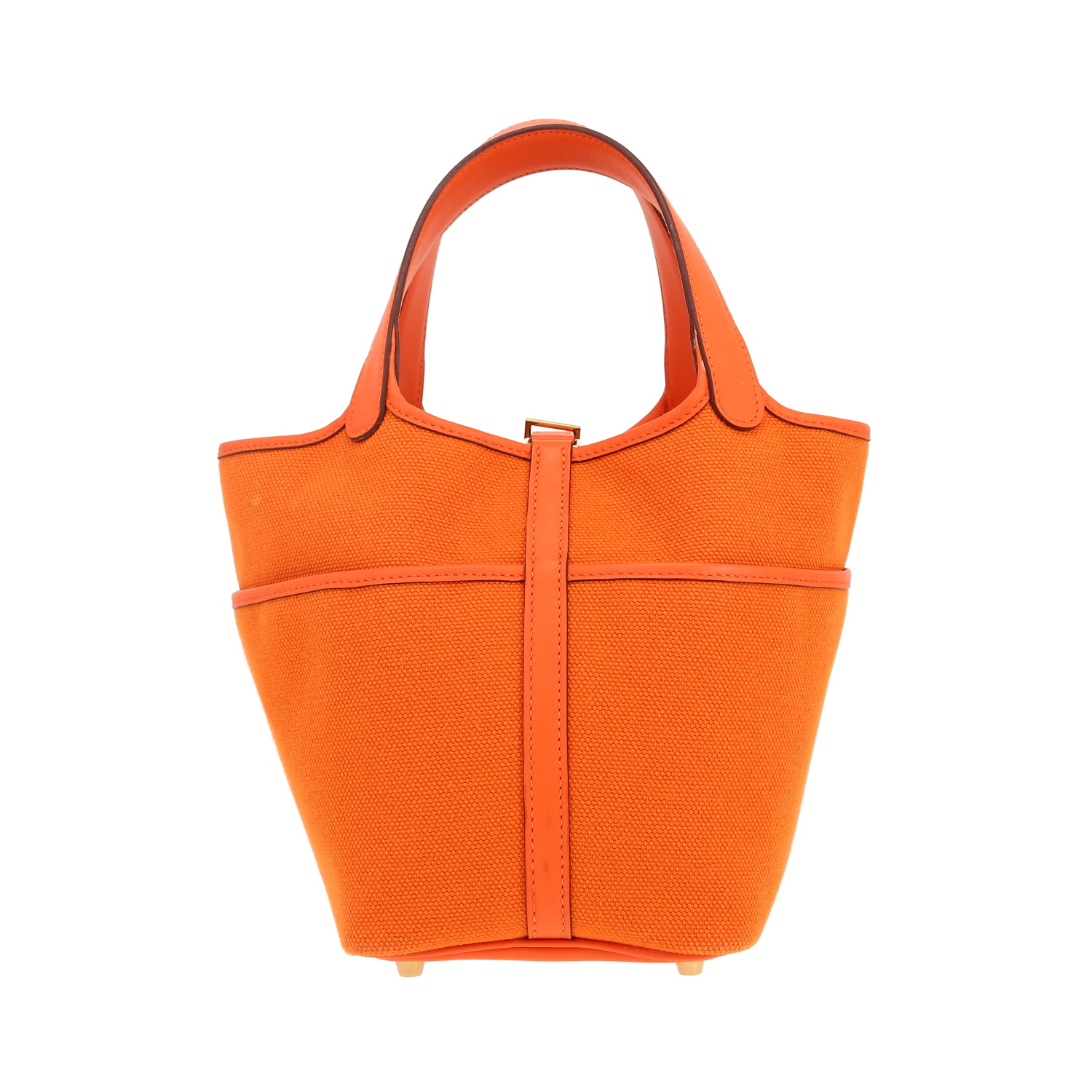 Bolso de mano Hermès  Picotin Cargo en lona naranja y cuero naranja - Detail D4
