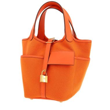 Bolso de mano Hermès  Picotin Cargo en lona naranja y cuero naranja