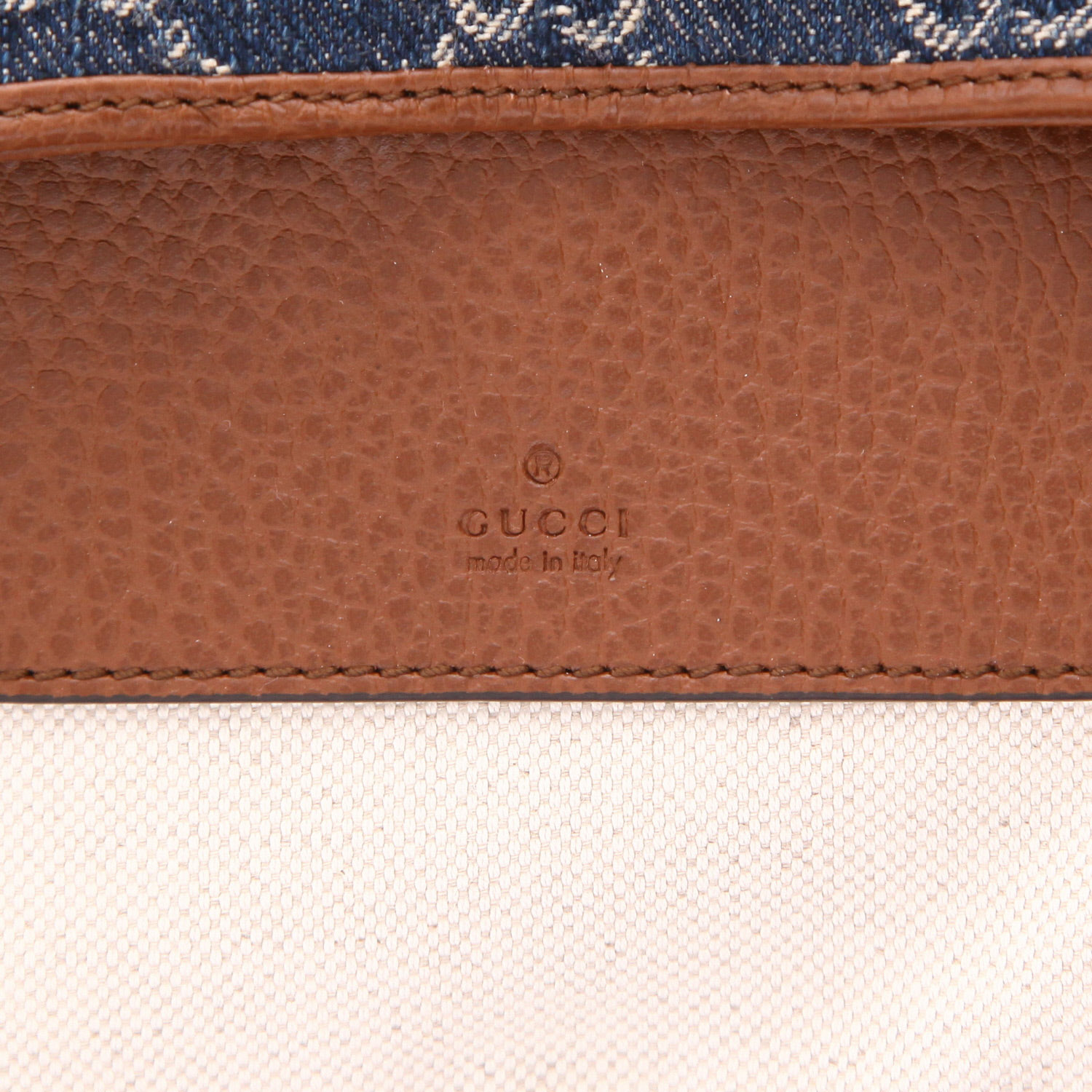 Sac bandoulière Gucci  Jackie mini  en toile denim monogrammée bleue et cuir marron - Detail D2