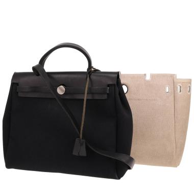 Hermès Herbag handbag in black canvas and black leather