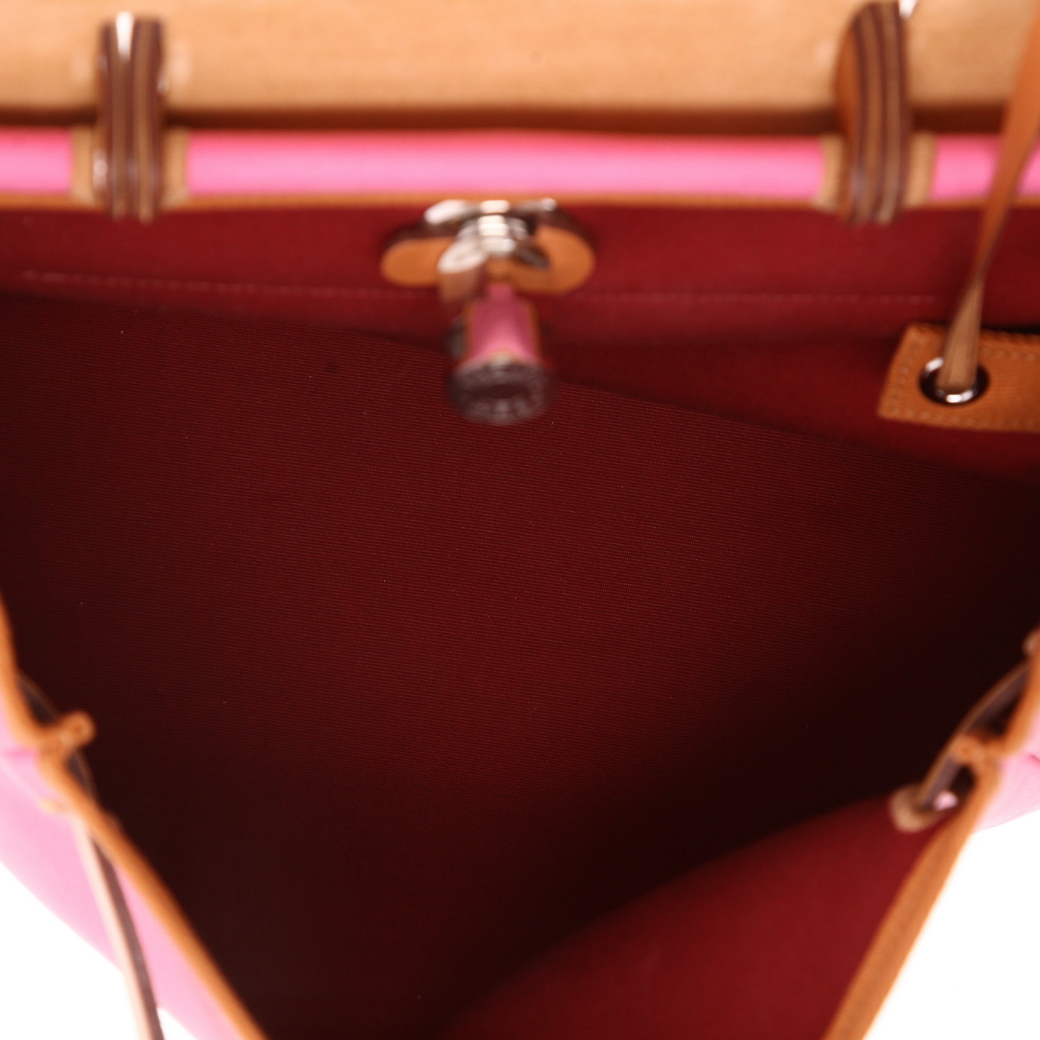 Bolso de mano Hermès  Herbag en lona rosa y vaca Hunter - Detail D3