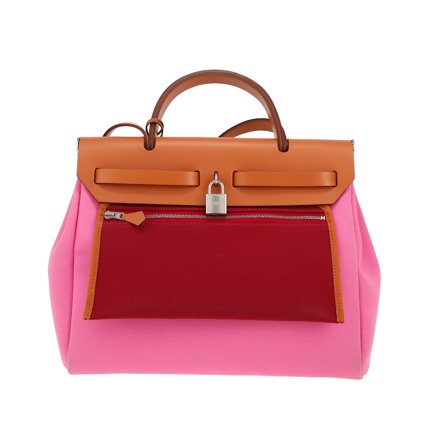 Bolso de mano Hermès  Herbag en lona rosa y vaca Hunter - Detail D4