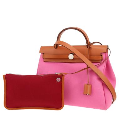 Bolso de mano Hermès  Herbag en lona rosa y vaca Hunter