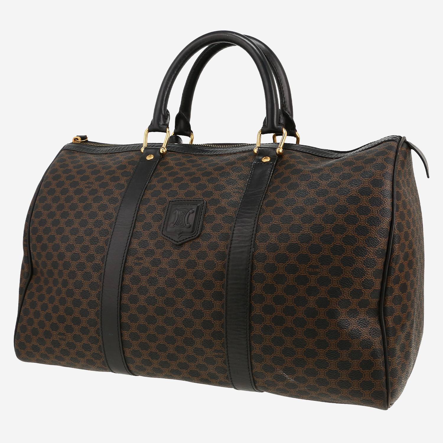 Celine  Vintage weekend bag  in black "Triomphe" canvas  and black leather