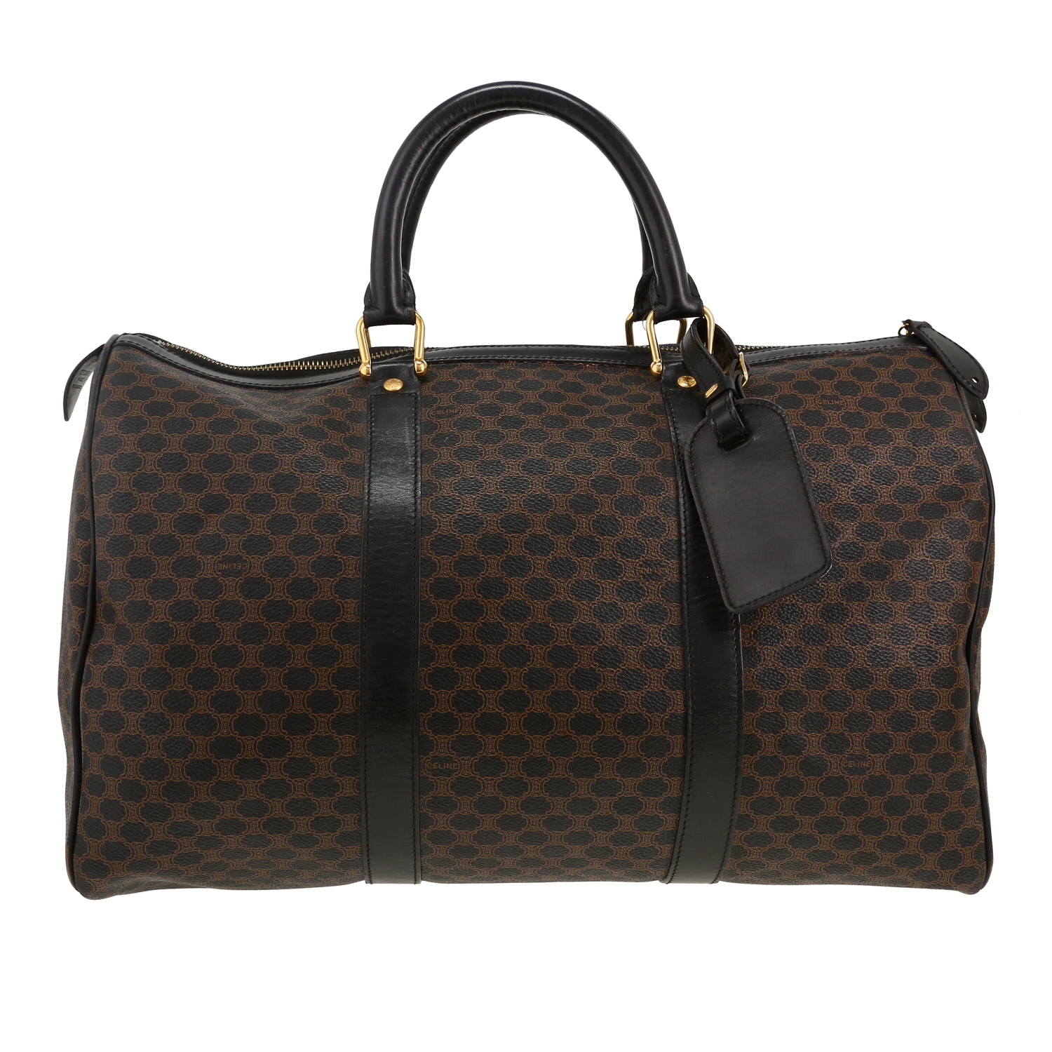 Bolso de fin de semana Celine  Vintage en tejido "Triomphe" negro y cuero negro - Detail D4