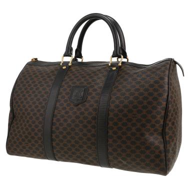 Celine  Vintage weekend bag  in black "Triomphe" canvas  and black leather