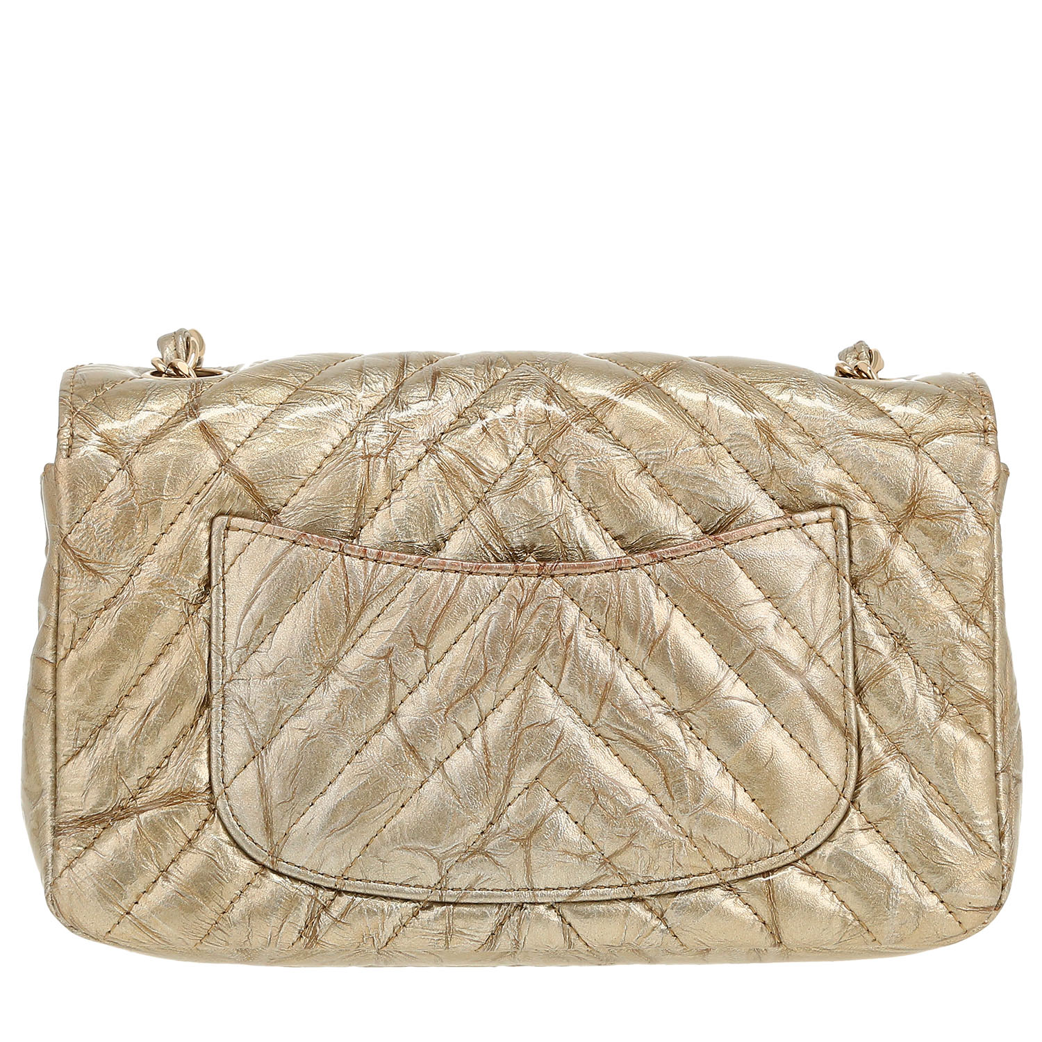 Sac bandoulière Chanel  Mini Timeless en cuir verni matelassé doré - Detail D4