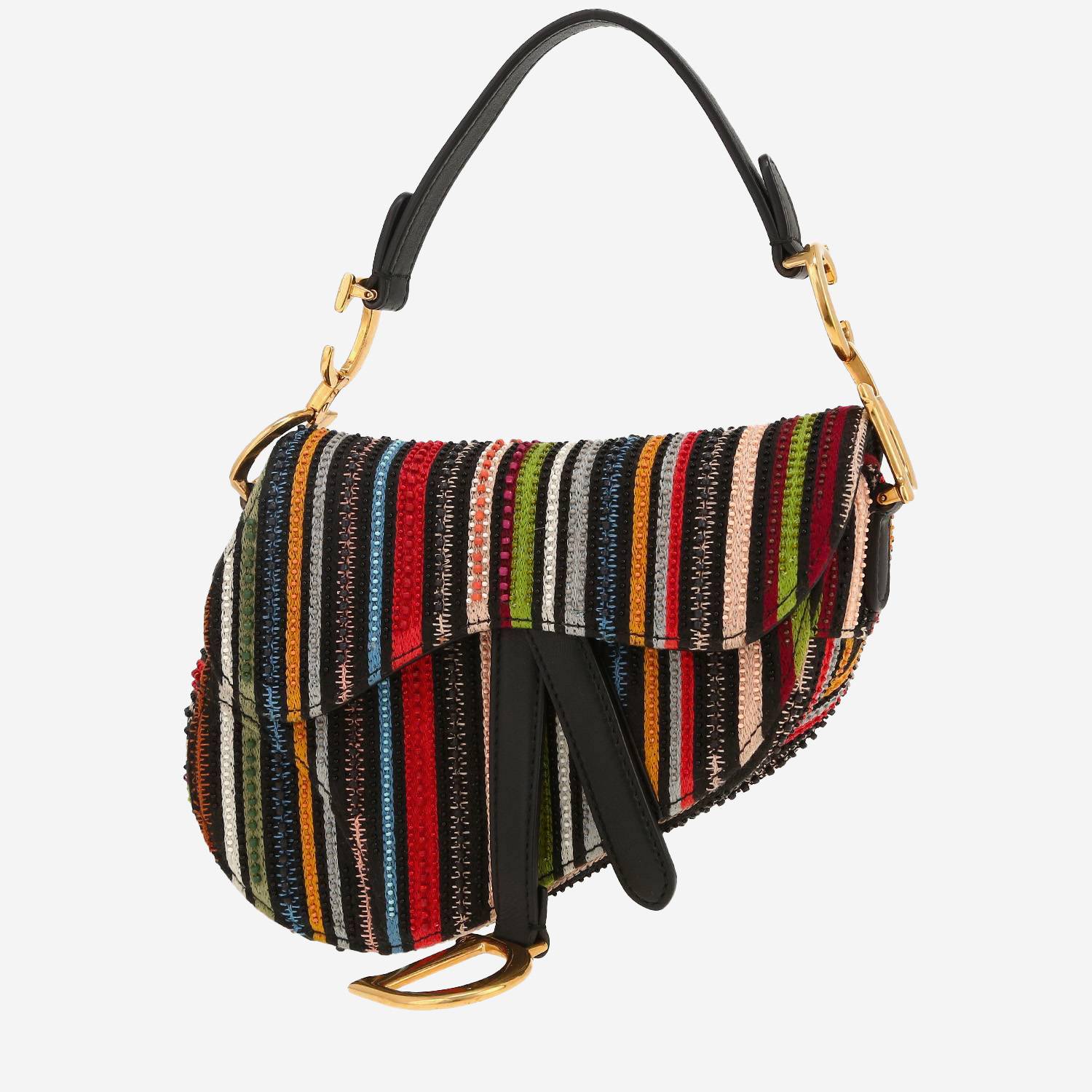 Borsa Dior  Saddle in pelle nera e tela multicolore