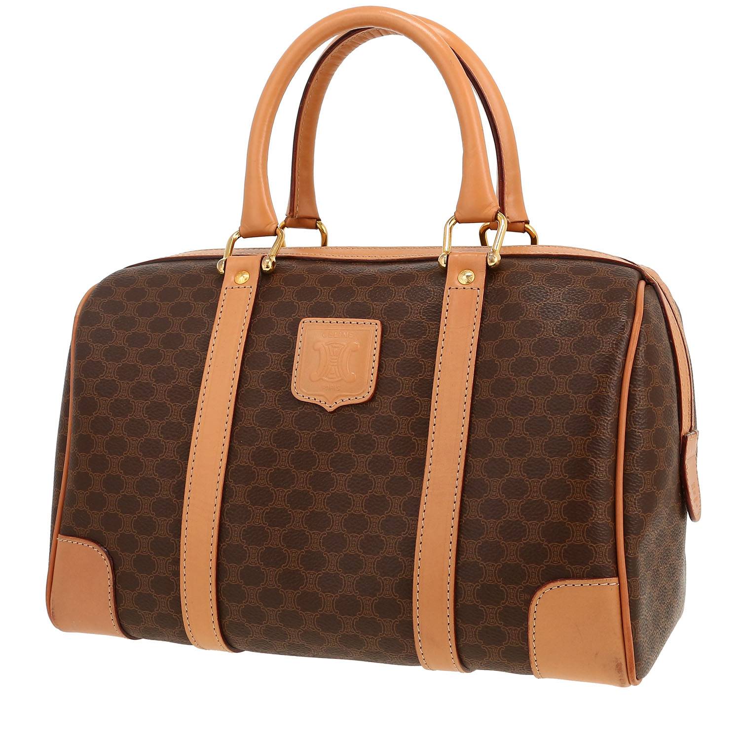 Celine Vintage handbag in brown "Triomphe" canvas and brown leather