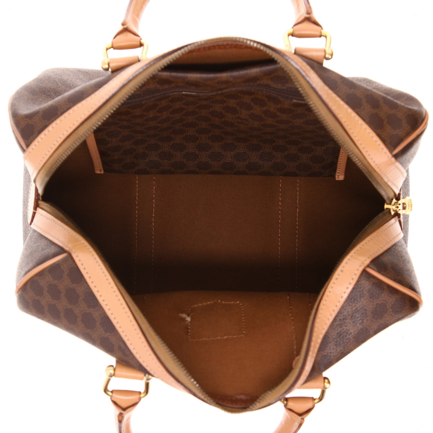 Sac à main Celine Vintage en toile Triomphe marron et cuir marron - Detail D3