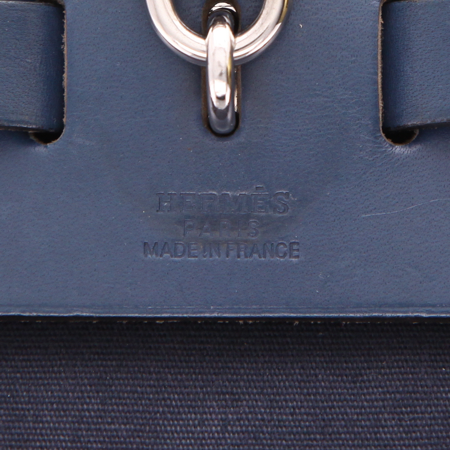 Borsa Hermès  Herbag in tela blu e pelle blu marino - Detail D2