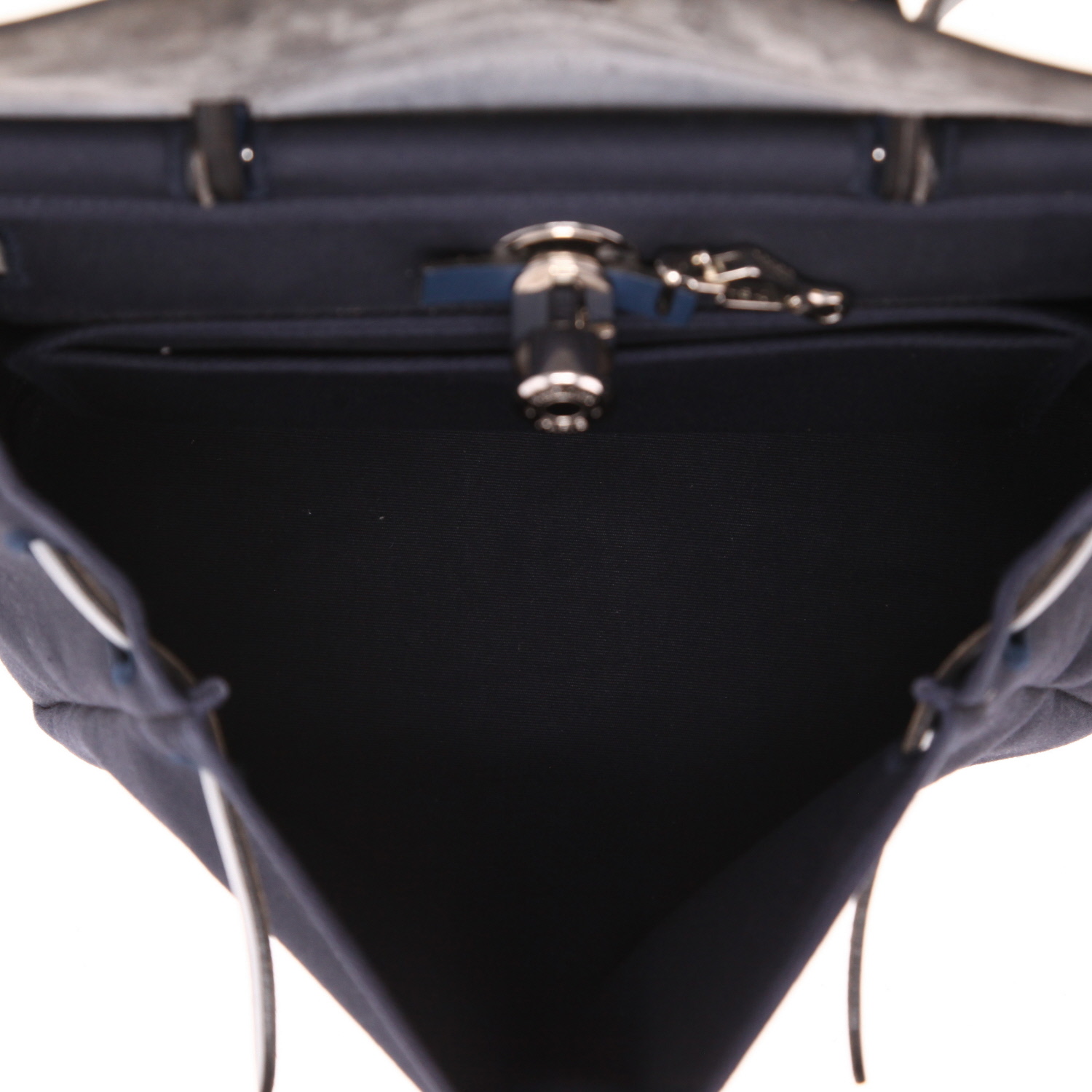 Hermès  Herbag handbag  in blue canvas  and navy blue leather - Detail D3