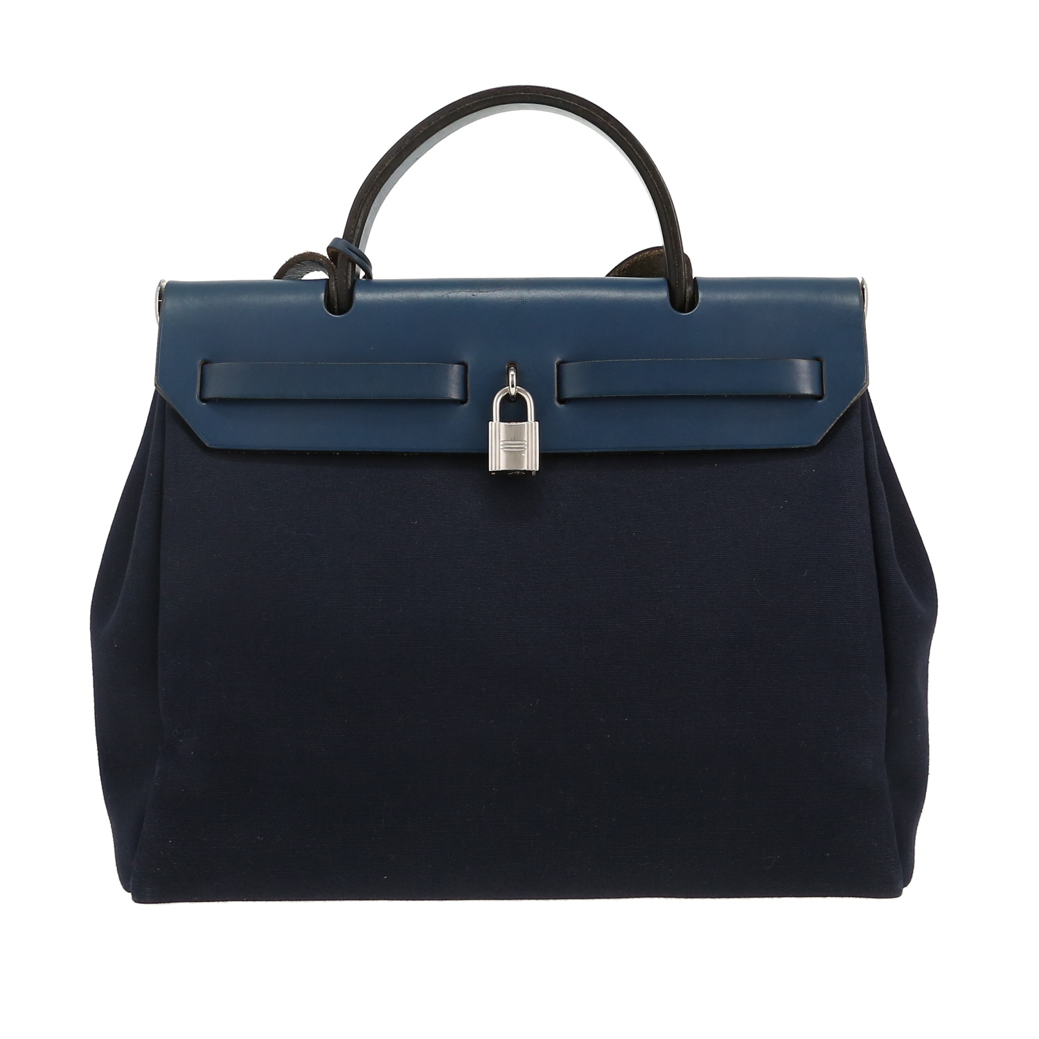 Sac à main Hermès  Herbag en toile bleue et cuir bleu-marine - Detail D4