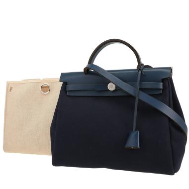 Borsa Hermès  Herbag in tela blu e pelle blu marino