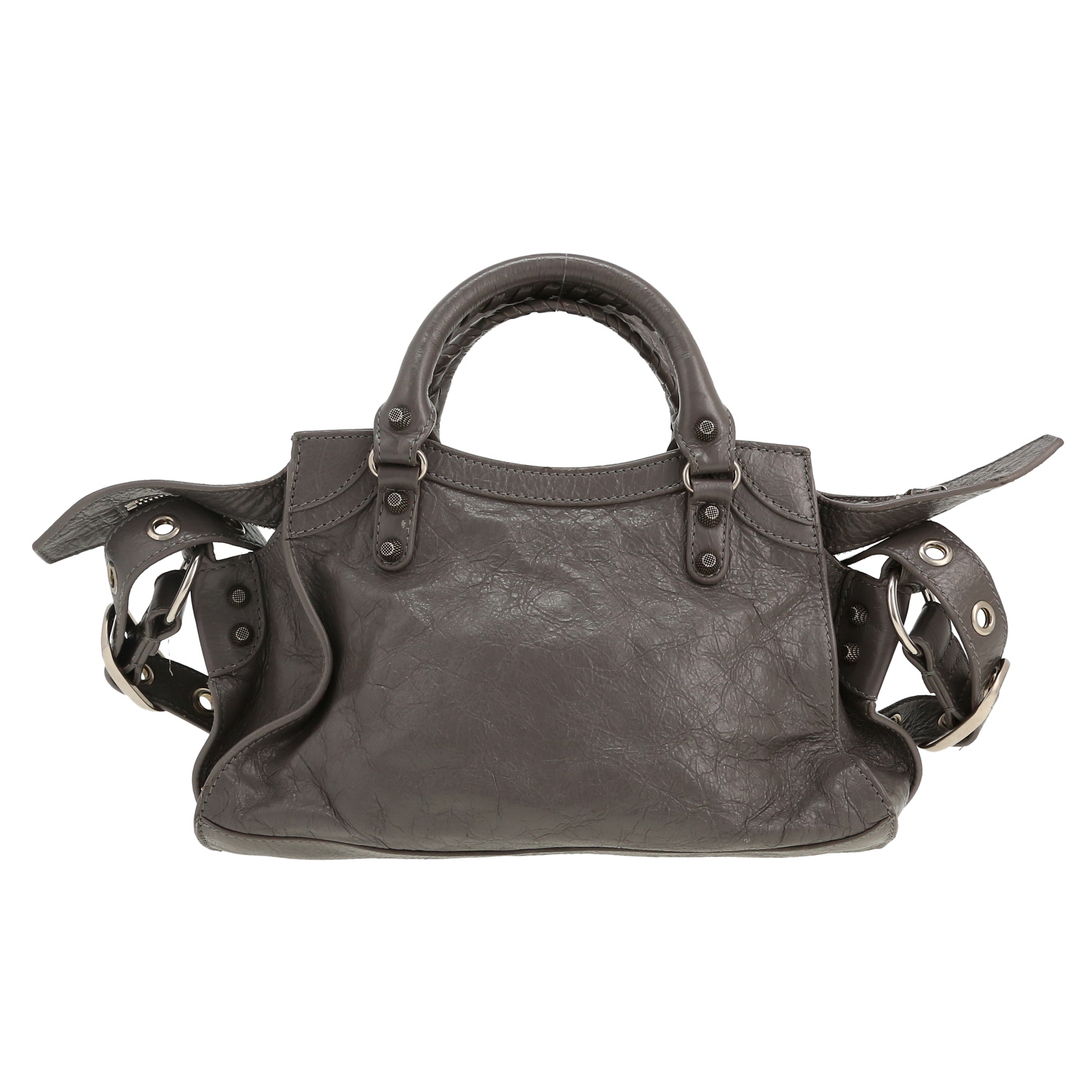 Sac à main Balenciaga City en cuir gris - Detail D4