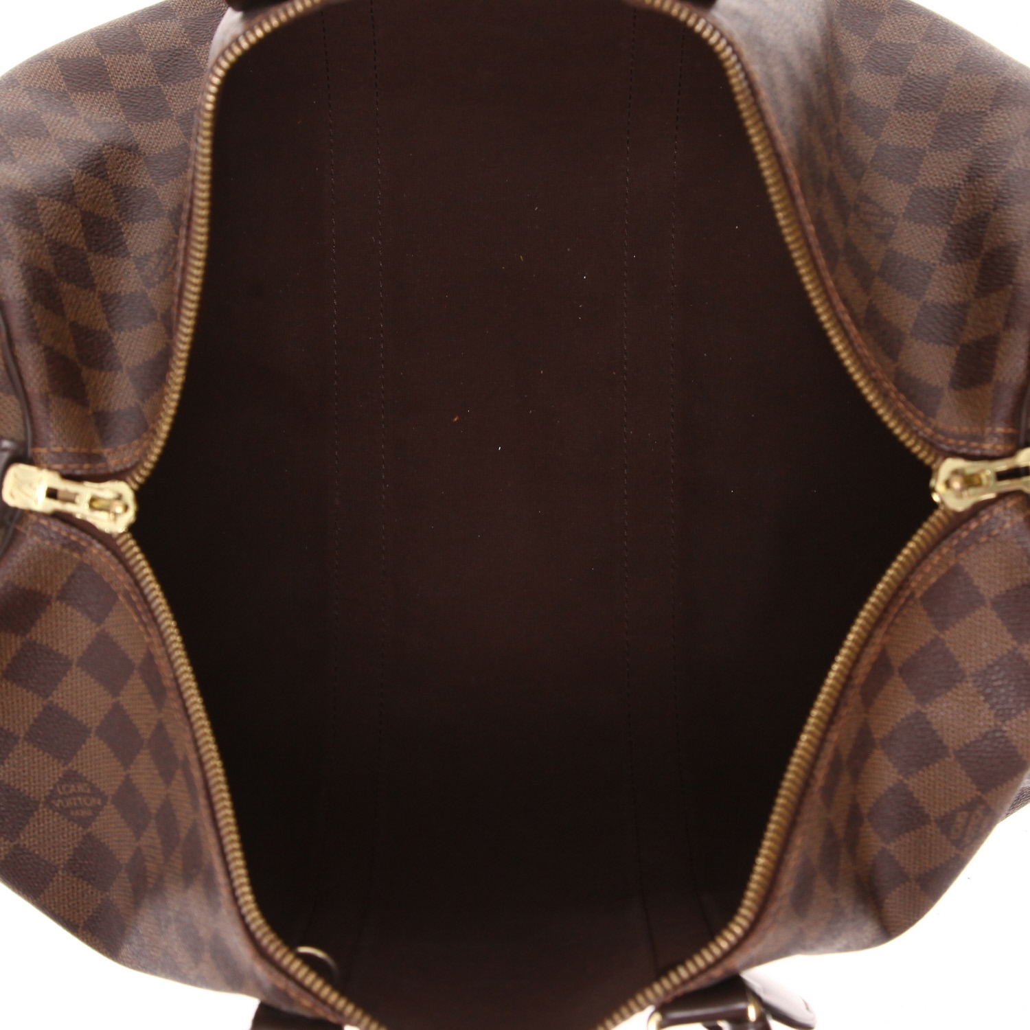 Louis Vuitton  Keepall 45 travel bag  in ebene damier canvas  and brown leather - Detail D3