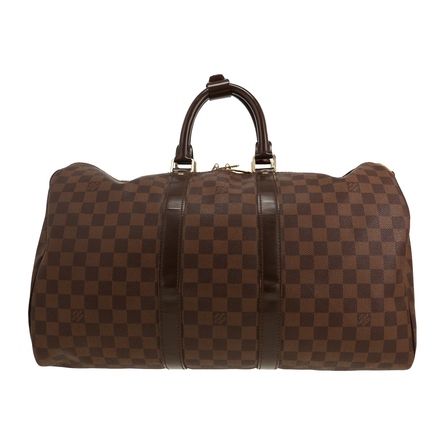 Borsa da viaggio Louis Vuitton  Keepall 45 in tela a scacchi ebana e pelle marrone - Detail D4
