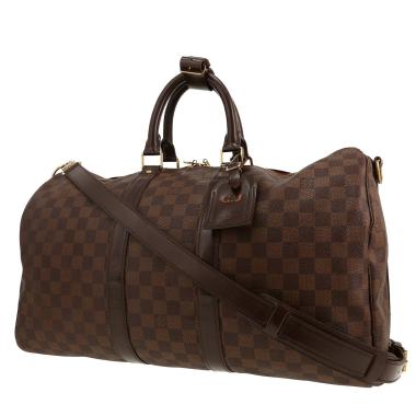 Bolsa de viaje Louis Vuitton  Keepall 45 en lona a cuadros ébano y cuero marrón