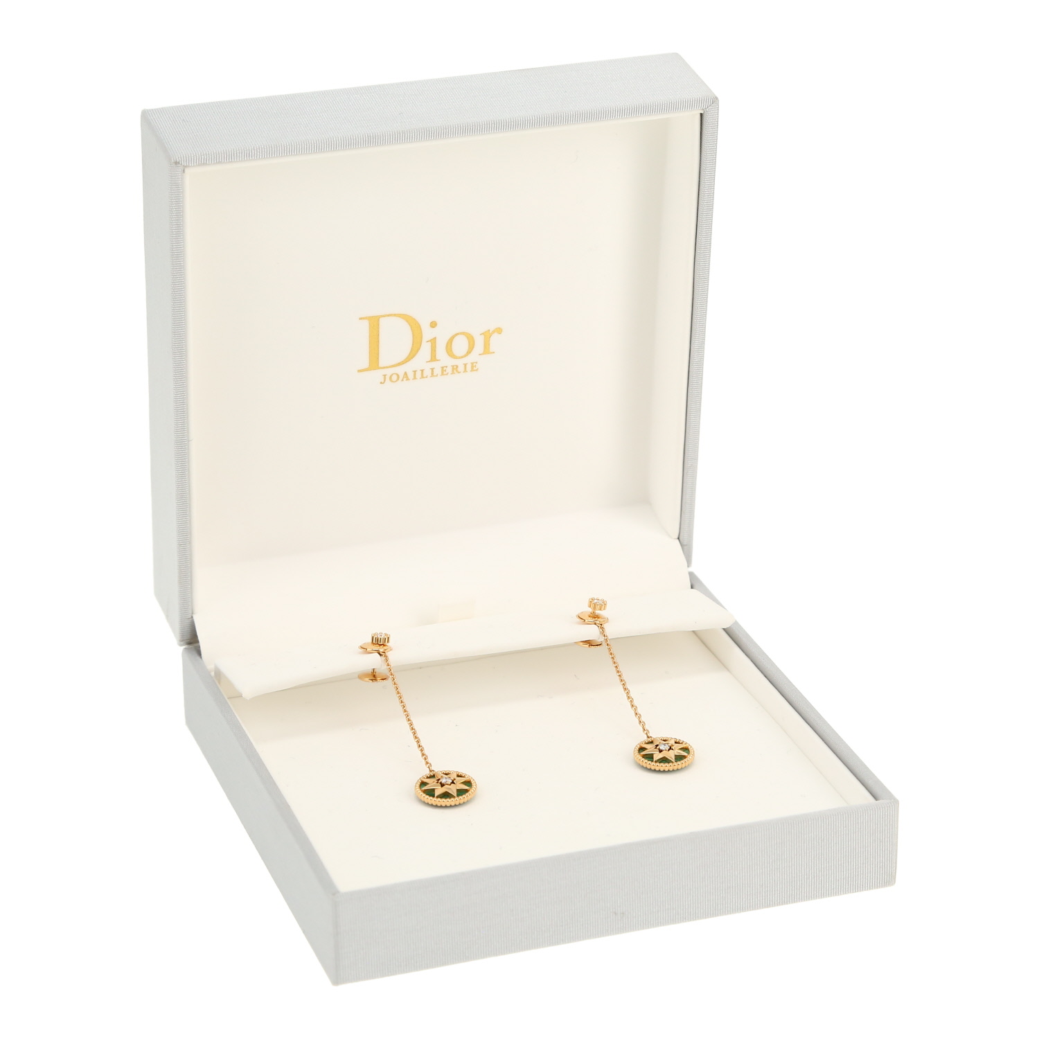 Pendientes Dior Rose des vents de oro amarillo, malaquita y diamantes - Detail D2