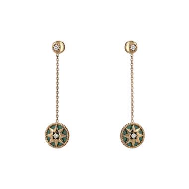 Paire de boucles d'oreilles Dior Rose des vents en or jaune, malachite et diamants