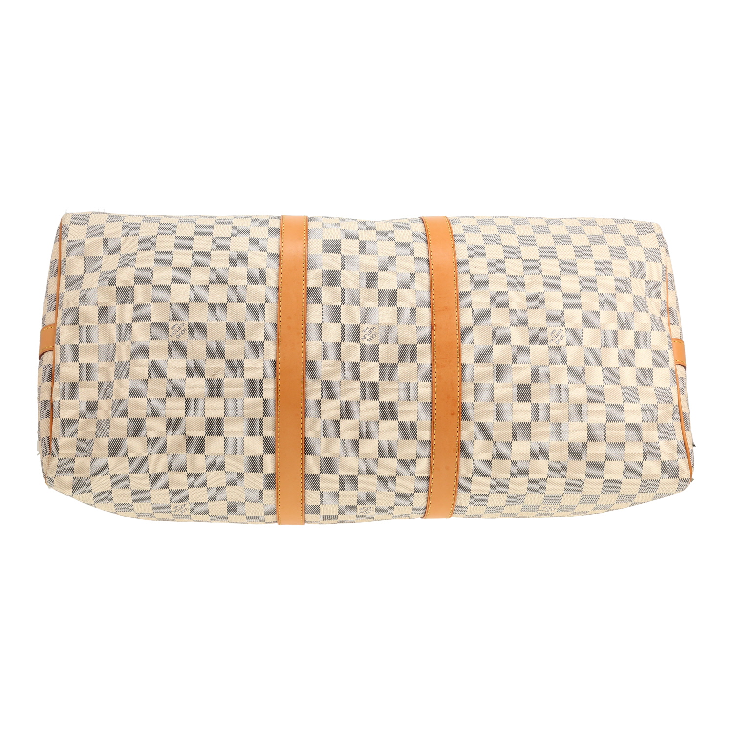 Louis Vuitton  Keepall 55 travel bag  in azur damier canvas  and natural leather - Detail D1